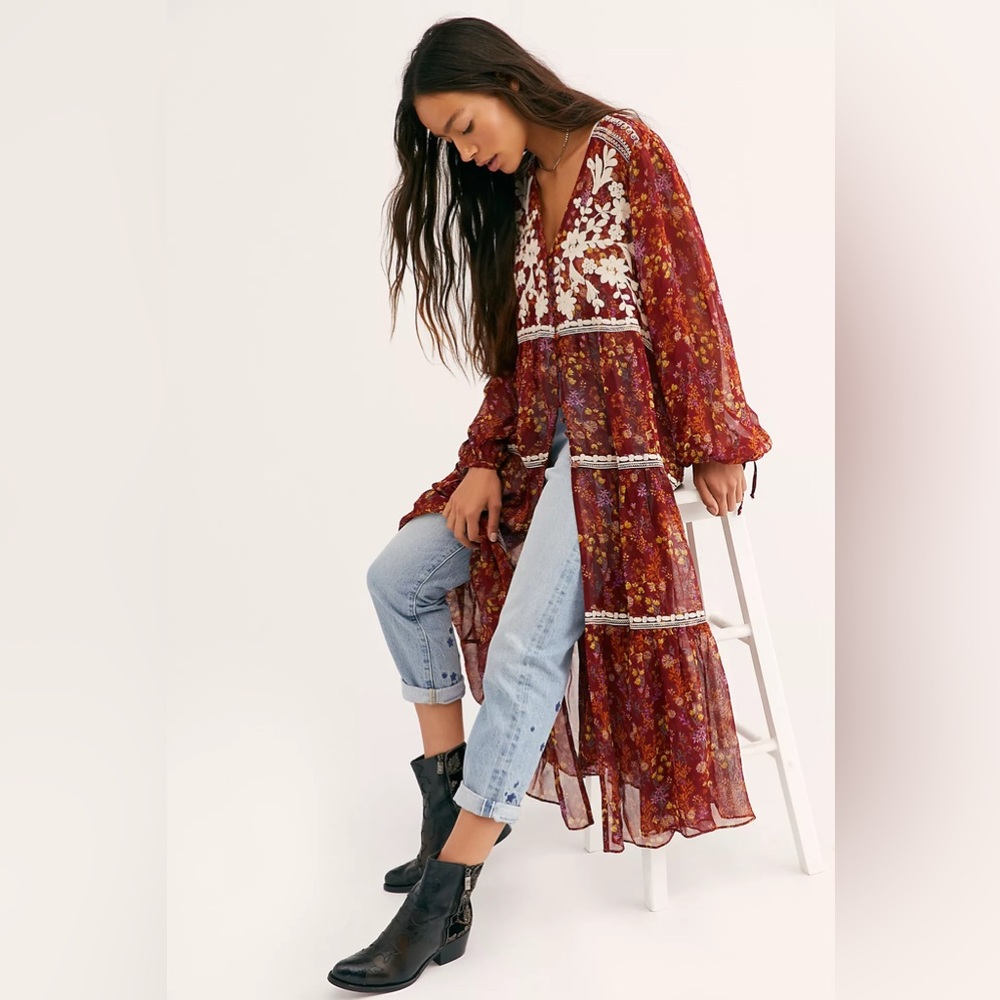 SOLD Free People Call On Me Embroidered Maxi Top